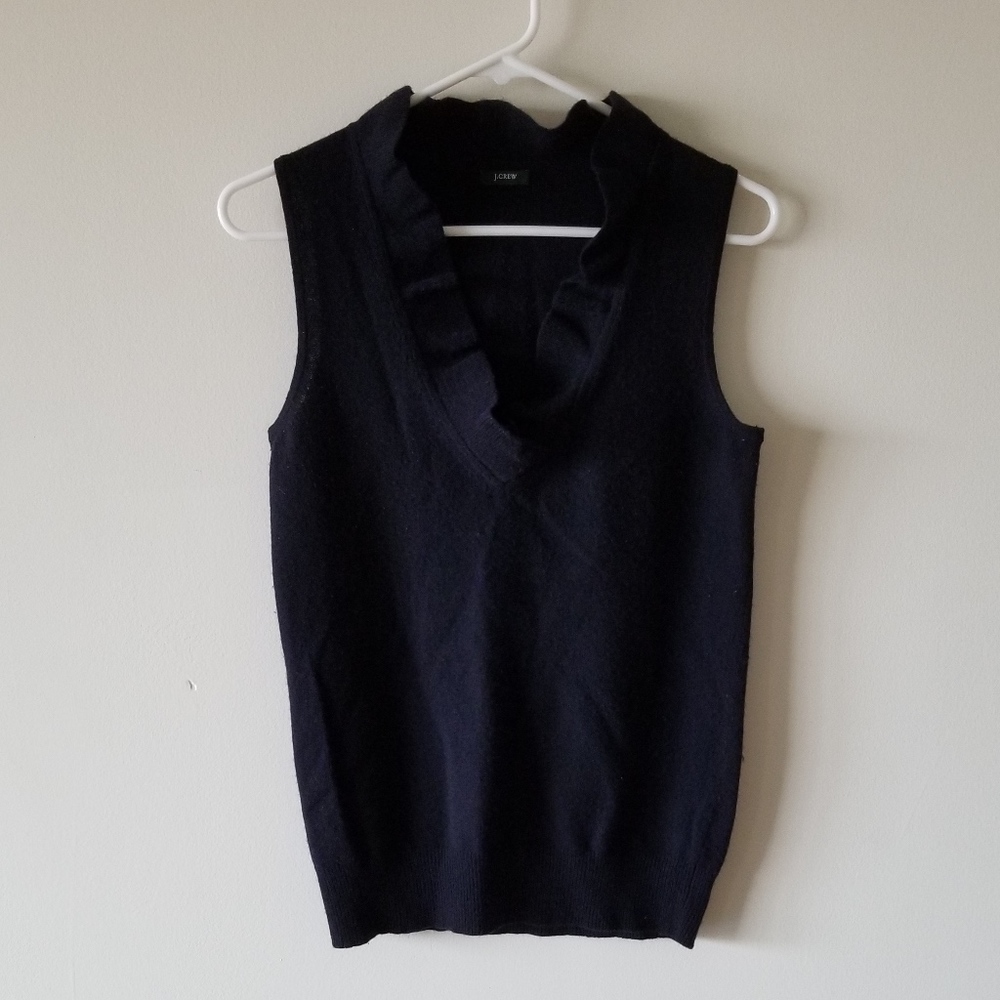 J.Crew Navy Vest with Ruffle V-Neck 